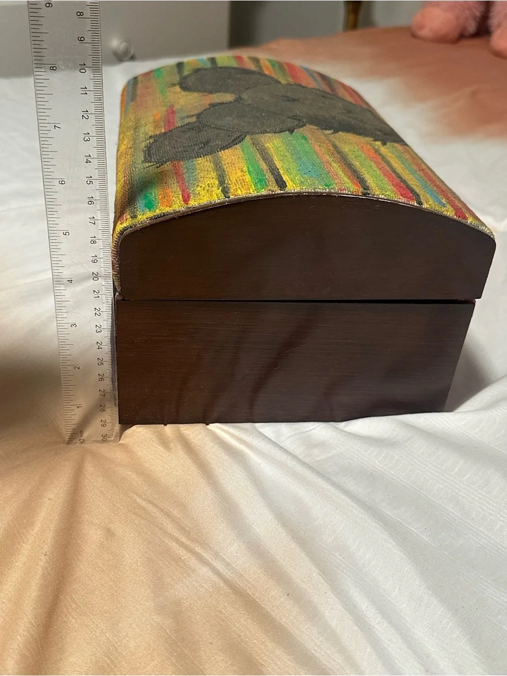 Hand-Painted Striped Jewelry Box with Cactus Motif